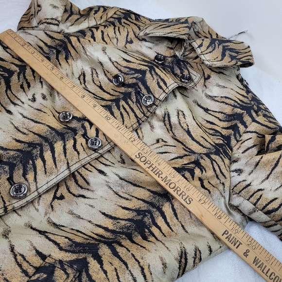 Per Se tiger print trench coat double breasted with belt shoulder tabs edgy 4 - Picture 7 of 15